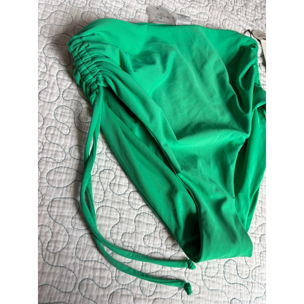 Calia Womens Ruched Side Tie High Rise Bikini Bottom Green Glow Small - Picture 2 of 5